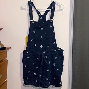 Navy blue star patterned overall shorts